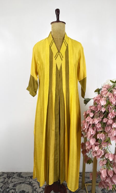 Yellow colour striped 2D kurta