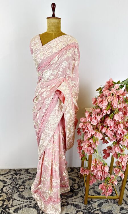 Powder pink colour Parsi gara saree