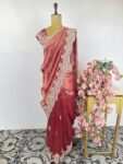 Rust red colour tissue saree