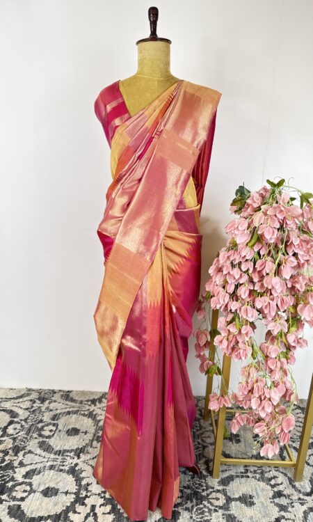 Pink and gold Kanchi tissue saree