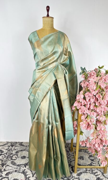 Sea green colour Kanchi tissue saree