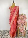 Peach colour rankat Banarasi silk saree