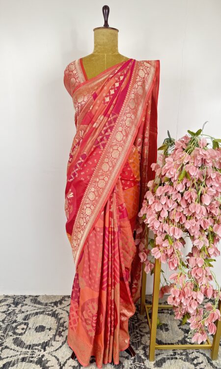 Peach colour rankat Banarasi silk saree