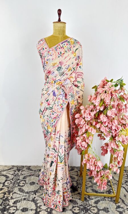 Light peach colour Parsi gara saree