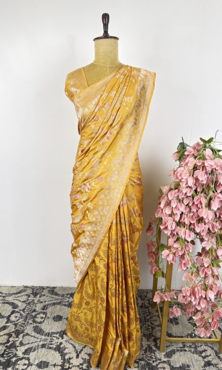 Yellow colour Banarasi silk saree