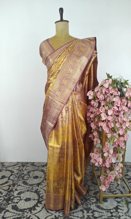 Golden yellow colour Kanchi saree