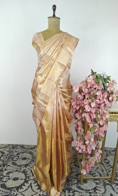 Gold and peach colour Kanchi saree