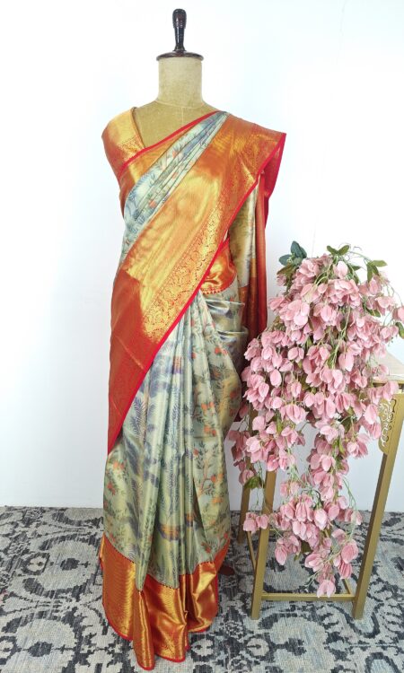 Green colour Kanchi saree