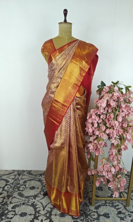 Gold and red Kanchi saree