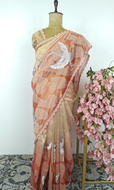 Golden orange Tissue saree