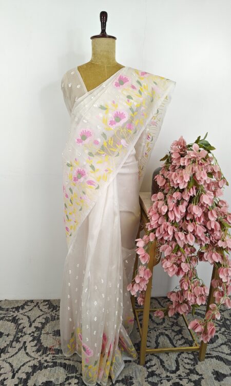 Off white colour organza saree