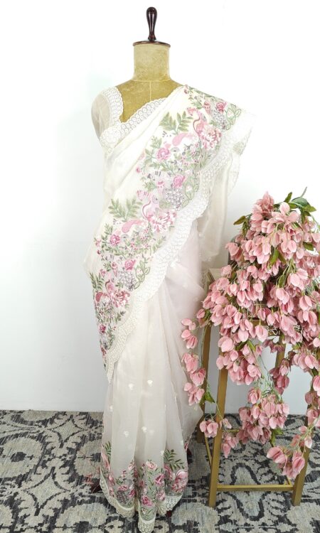 White color organza saree