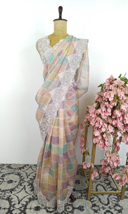 Multi colour organza saree