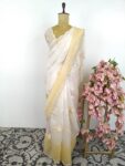 White and yellow organza saree