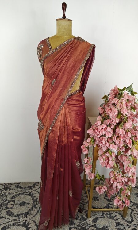 Burnt orange tissue saree