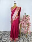 Pink colour raw mango saree with paithani concept border
