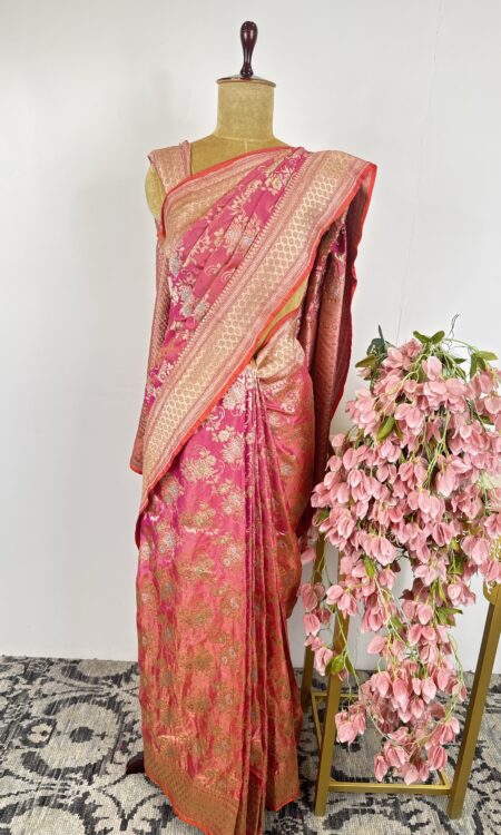 Peach colour Banarasi tissue saree