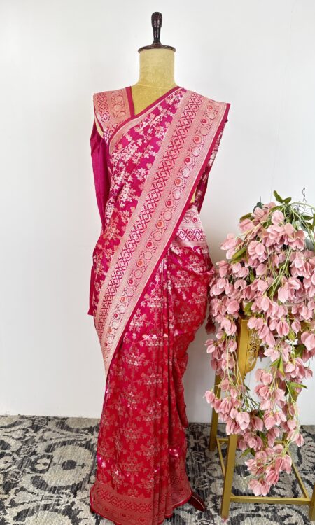 Pink and red (dual shade)banarsi silk saree