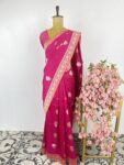 Hot pink colour Banarasi silk saree