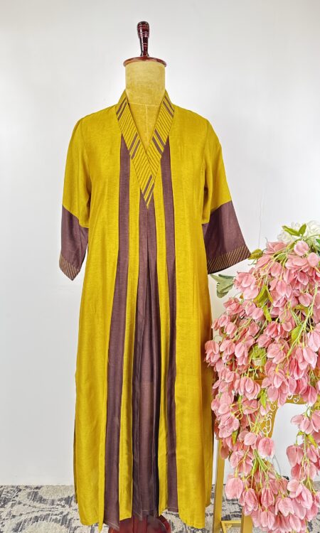 Mustard yellow striped 2D kurta