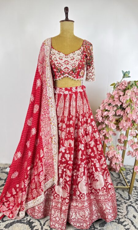 Red colour banarsi lehenga
