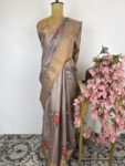 Grey tussar silk saree