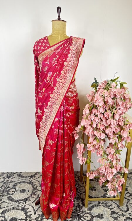 Pink and orange (dual shade) banarasi silk saree