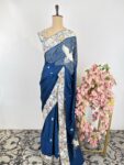 Peacock blue colour Parsi gara saree