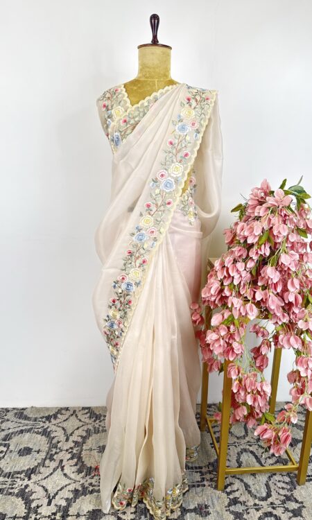 White colour organza saree