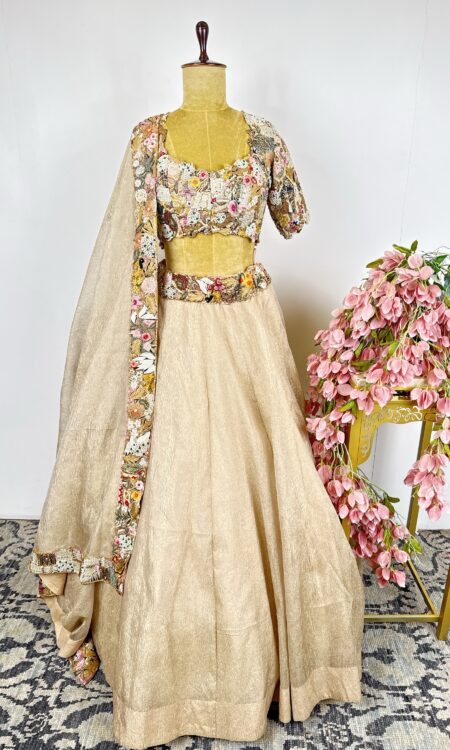 Beige colour crush tissue lehenga