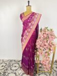 Wine colour Banarasi silk saree