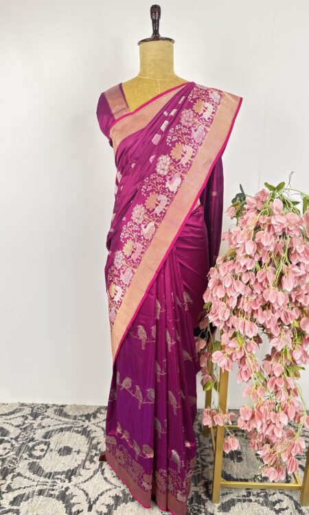 Wine colour Banarasi silk saree