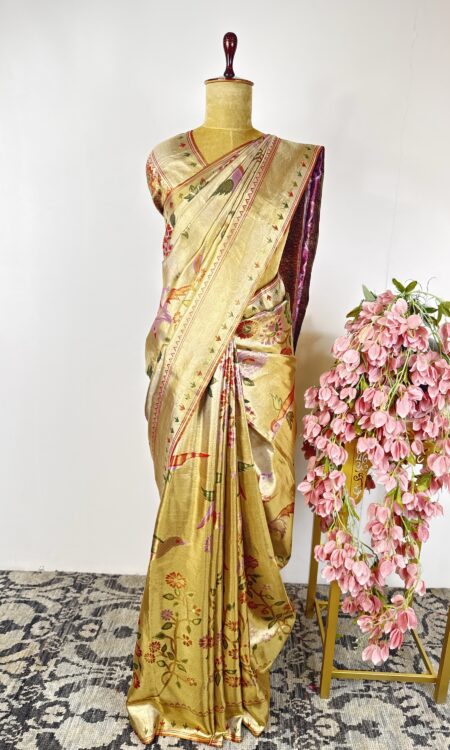 Gold Kanchi tissue saree