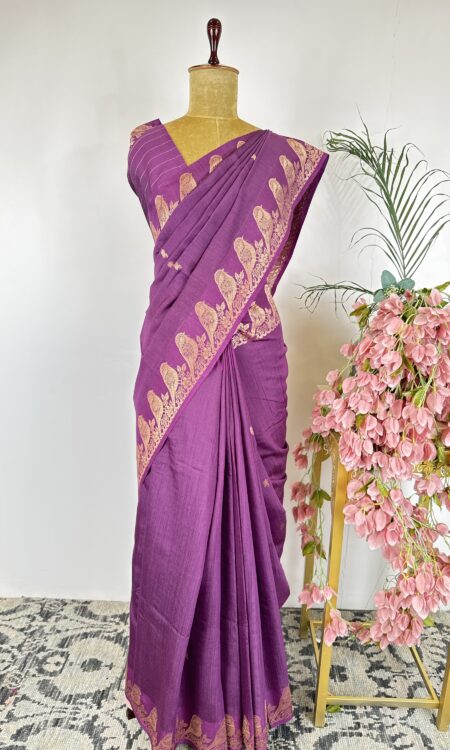 Violet colour raw mango saree