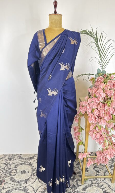Navy blue colour raw mango saree