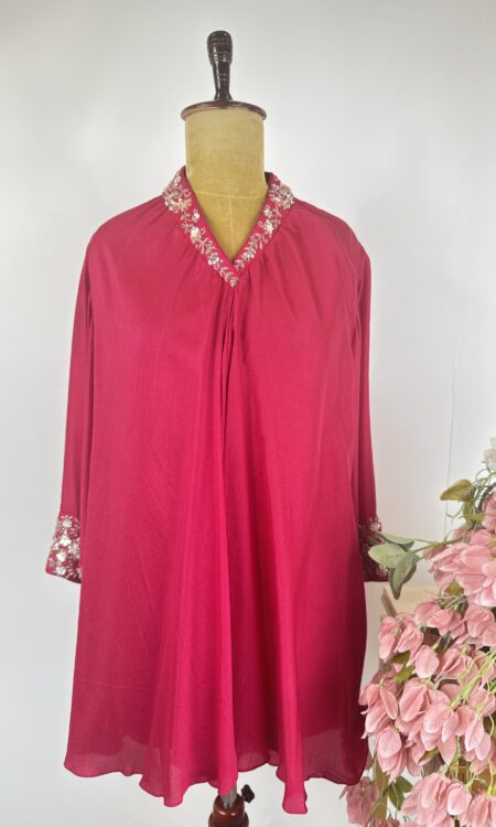 Red colour bias kurta