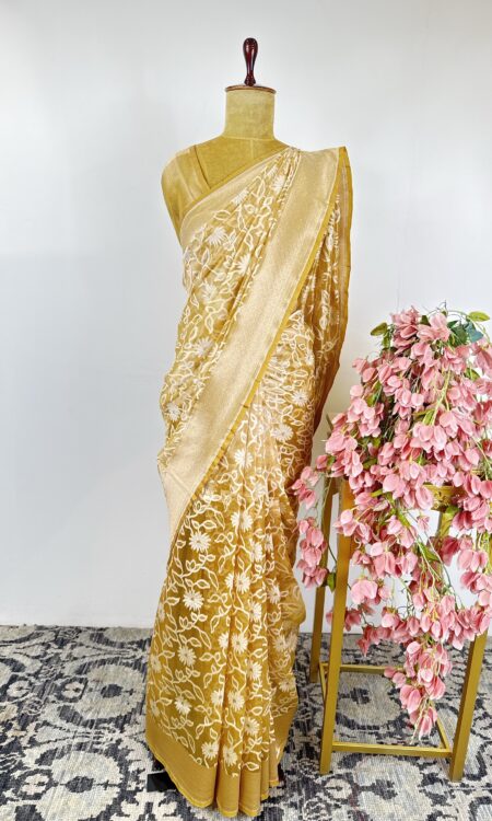 Light mehendi green colour Kora Banaras saree