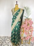 Bottle green colour moonga silk saree