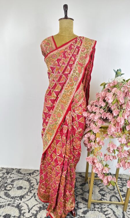 Red colour bandhani saree