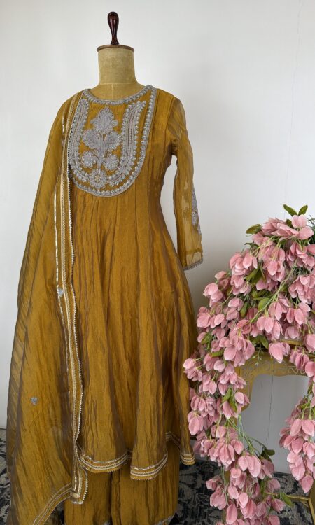 Gold colour 3pc Anarkali set