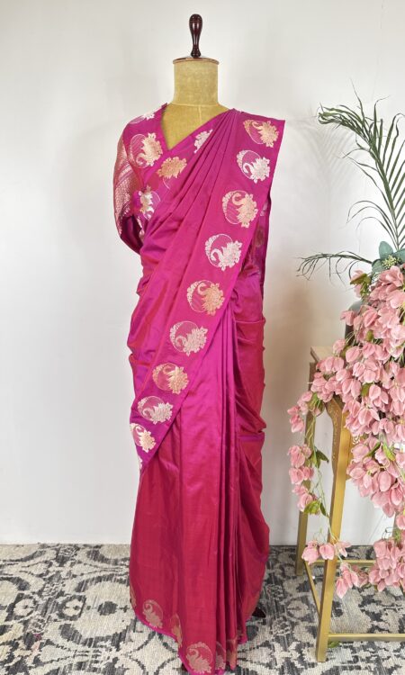 Pink colour raw mango saree