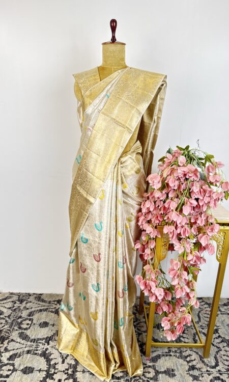 Silver pure zari kanchi saree