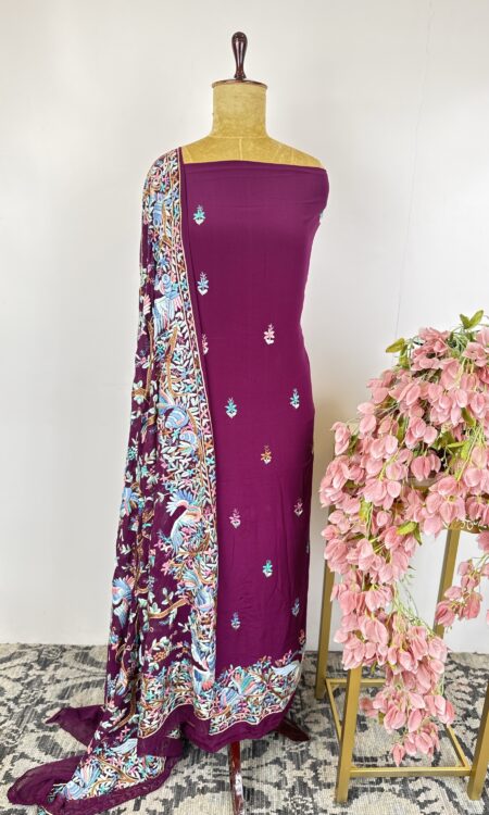 Wine colour Parsi Gara unstitched suit