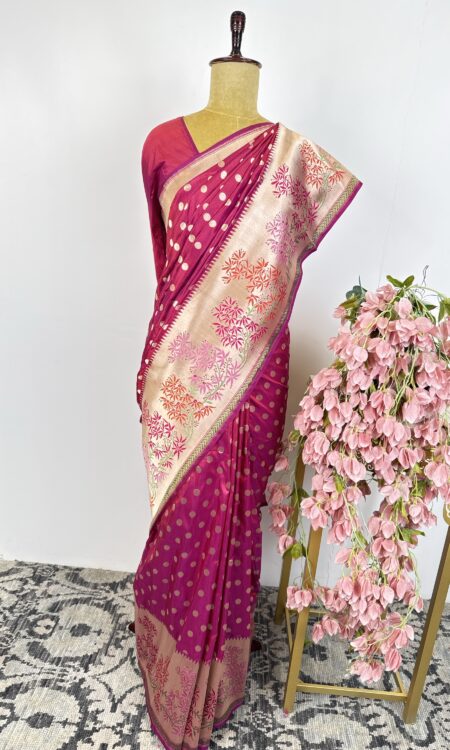 Wine and red(dual shade) banarasi silk saree