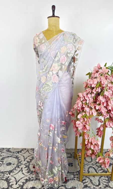 Lavender colour organza saree