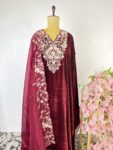 Maroon colour welvet semi stitched suit