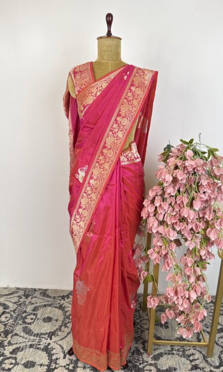 Pink and orange (dual shade)banarsi silk saree