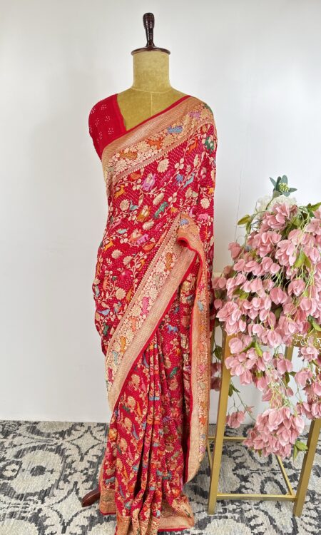 Red colour Bandhani saree