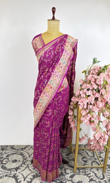 Magenta colour bandhani saree
