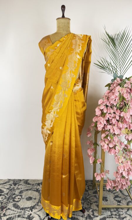 Yellow colour raw mango saree